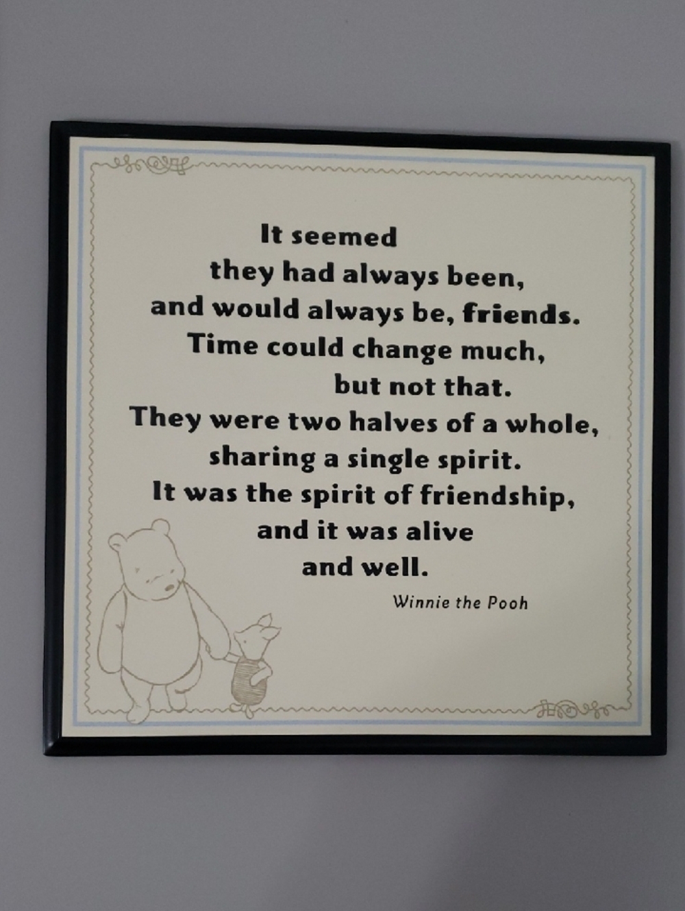 Hallmark Cream and Black Winnie the Pooh Friendship Quote Wall Art